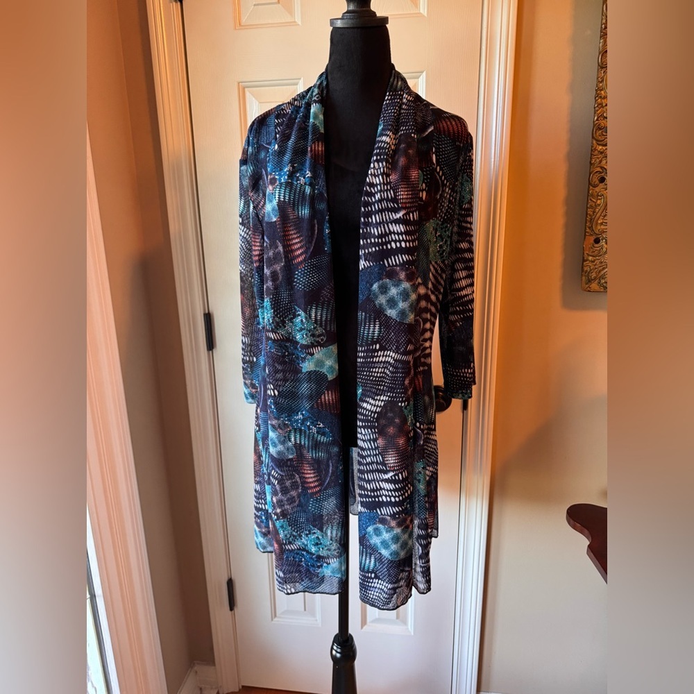 Creation Colorful Patterned Open Cardigan Size X-… - image 1